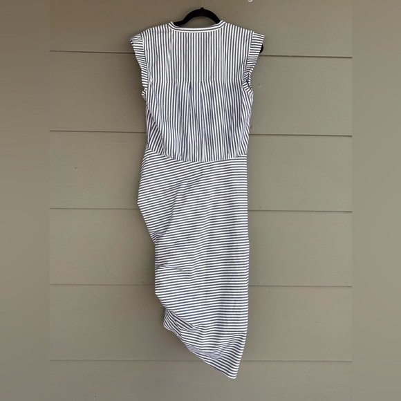 Veronica Beard Striped Asymmetrical Ruched Cotton Shirt Dress - Picture 4 of 16